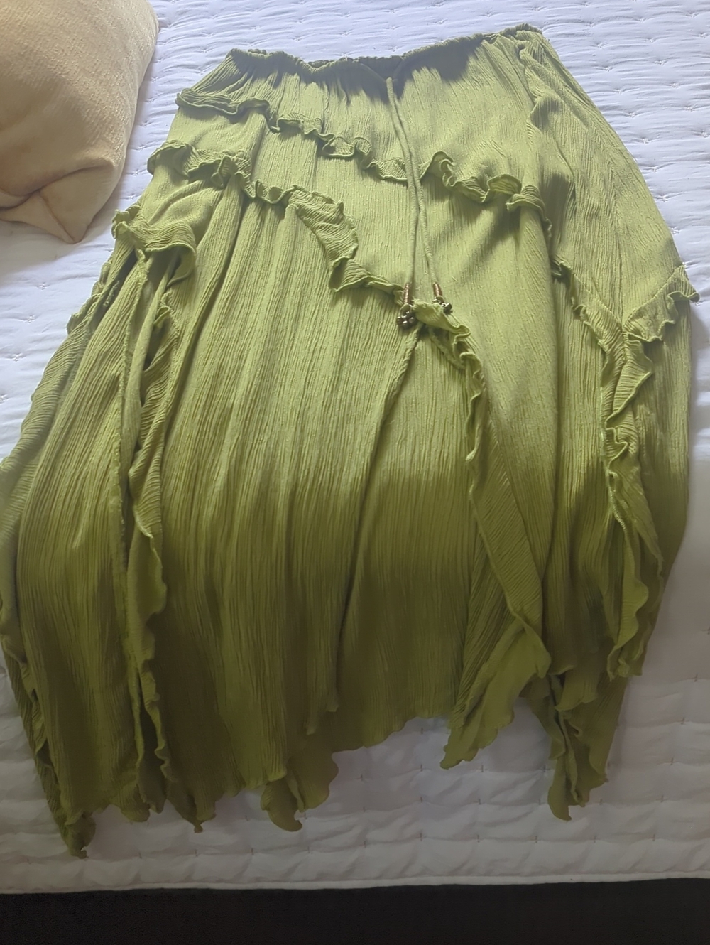 Olive Green Ruffled Maxi Skirt
